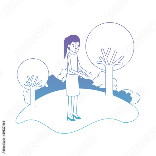 isometric woman in field landscape avatar character vector illustration design
