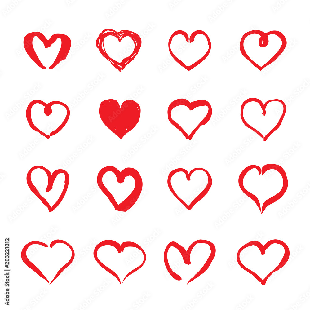 Red hand drawn hearts. Design elements for Valentine's day. Red hand drawn hearts. Design elements for Valentine's day.
