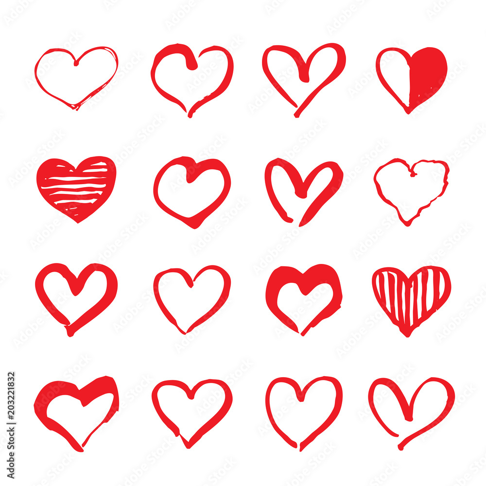 Red hand drawn hearts. Design elements for Valentine's day.