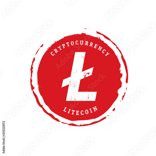 Red stamp and litecoin icon. Vector Illustration.