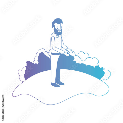 isometric man with beard in field landscape avatar character vector illustration
