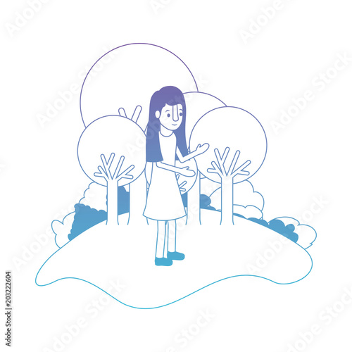 isometric little girl in field landscape character vector illustration design