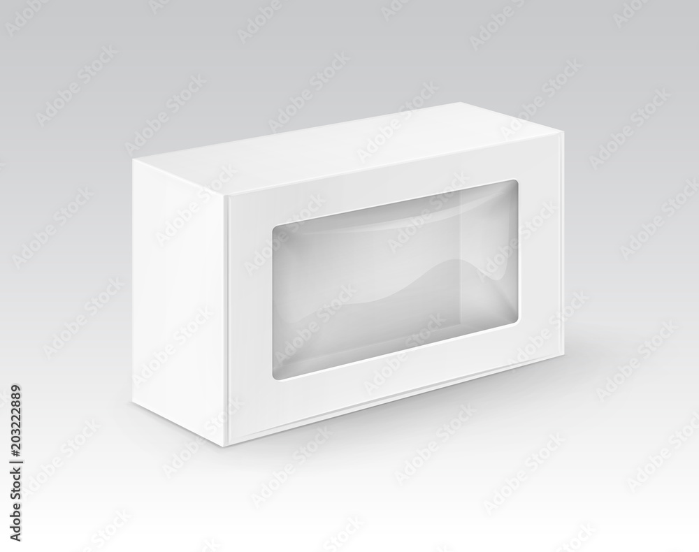 Vector White Blank Cardboard Rectangle Take Away Box Packaging For Sandwich, Food, Gift, Other Products with Plastic Window Mock up Close up Isolated on White Background Vector White Blank Cardboard Rectangle Take Away Box Packaging For Sandwich, Food, Gift, Other Products with Plastic Window Mock up Close up Isolated on White Background