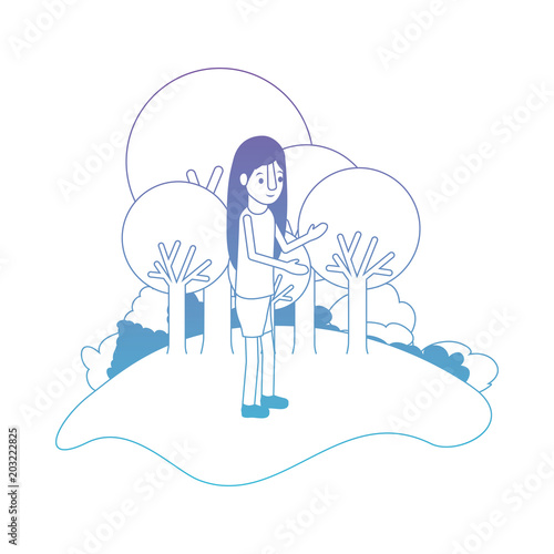 isometric little girl in field landscape character vector illustration design