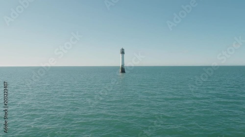Aerial drone shot of Bell Rock Lighthouse near the coast of Arbroath