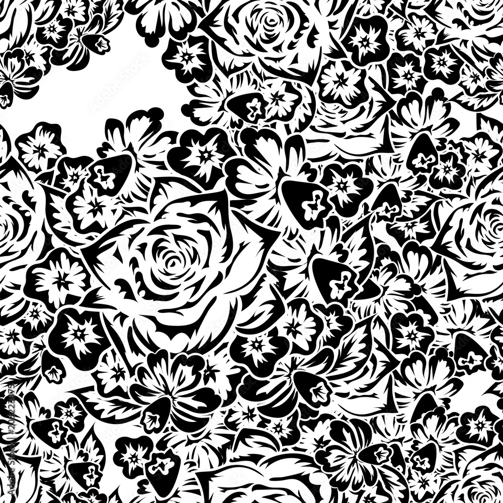 seamless monochrome pattern of flowers for greeting cards, background, price tags seamless monochrome pattern of flowers for greeting cards, background, price tags