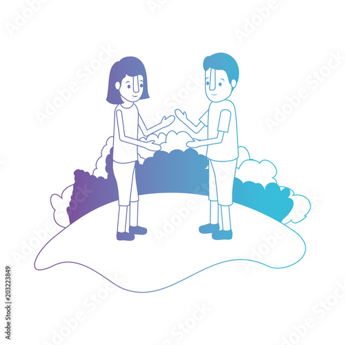 couple isometrics in field landscape avatars characters vector illustration