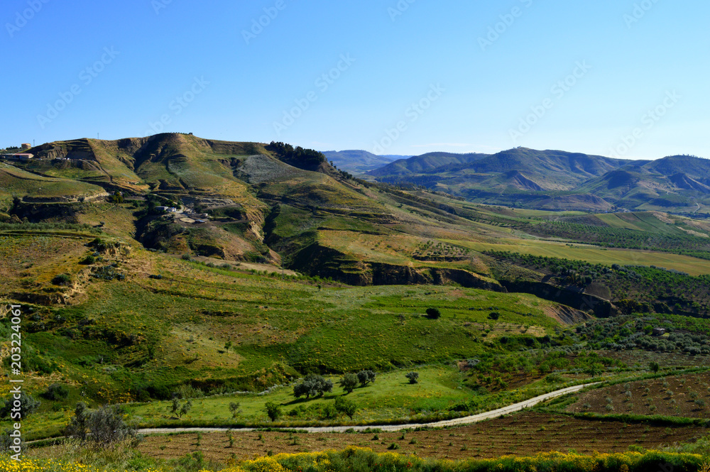 View of Mazzarino Hills, Caltanissetta, Sicily, Italy, Europe