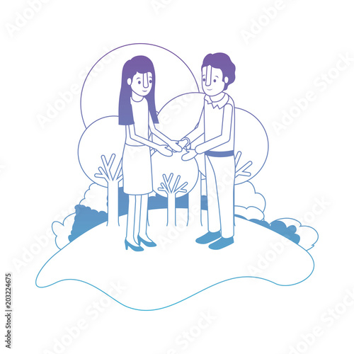 couple isometrics in field landscape avatars characters vector illustration