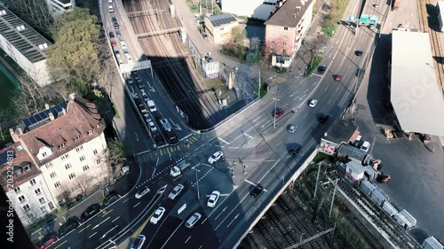 Basel traffic during rush hour from a drone perspective photo