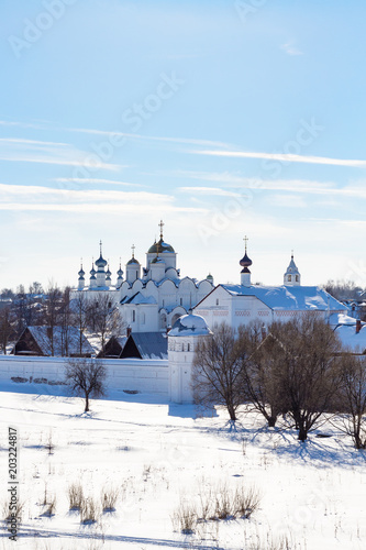 view of Pokrovsky Monastery in Suzdal in winter