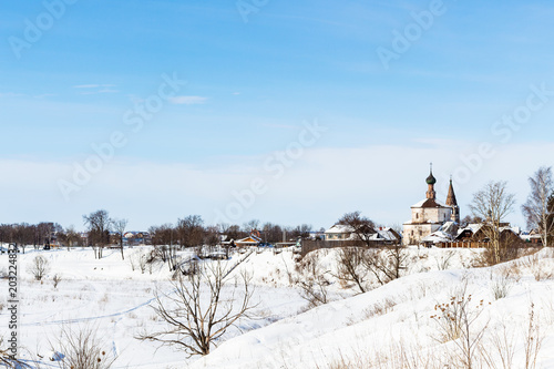 view of Suzdal with Holy Cross Church in winter