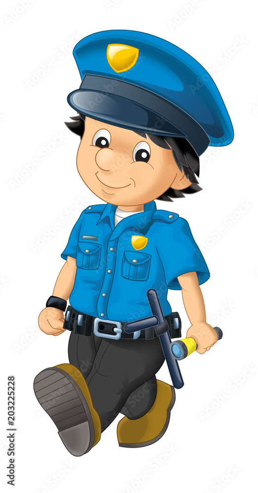 cartoon scene with happy policeman on duty - on white background - illustration for children cartoon scene with happy policeman on duty - on white background - illustration for children