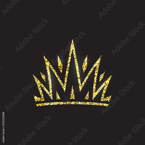 Queen crown, royal gold headdress. King golden accessory. Isolated vector illustrations. Elite class symbol on black background.