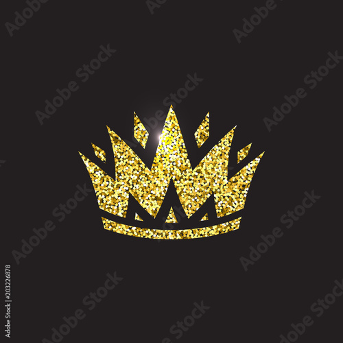 Queen crown, royal gold headdress. King golden accessory. Isolated vector illustrations. Elite class symbol on black background.