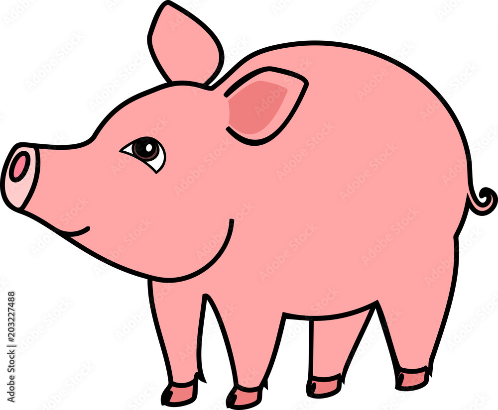 Naklejka premium Cute cartoon pink pig on white background