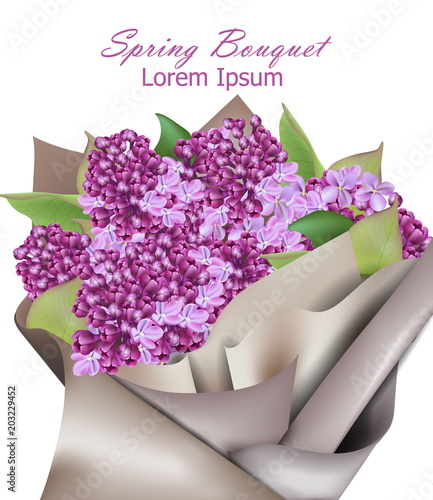 Lilac flowers background Vector realistic. Spring floral background 3d illust...