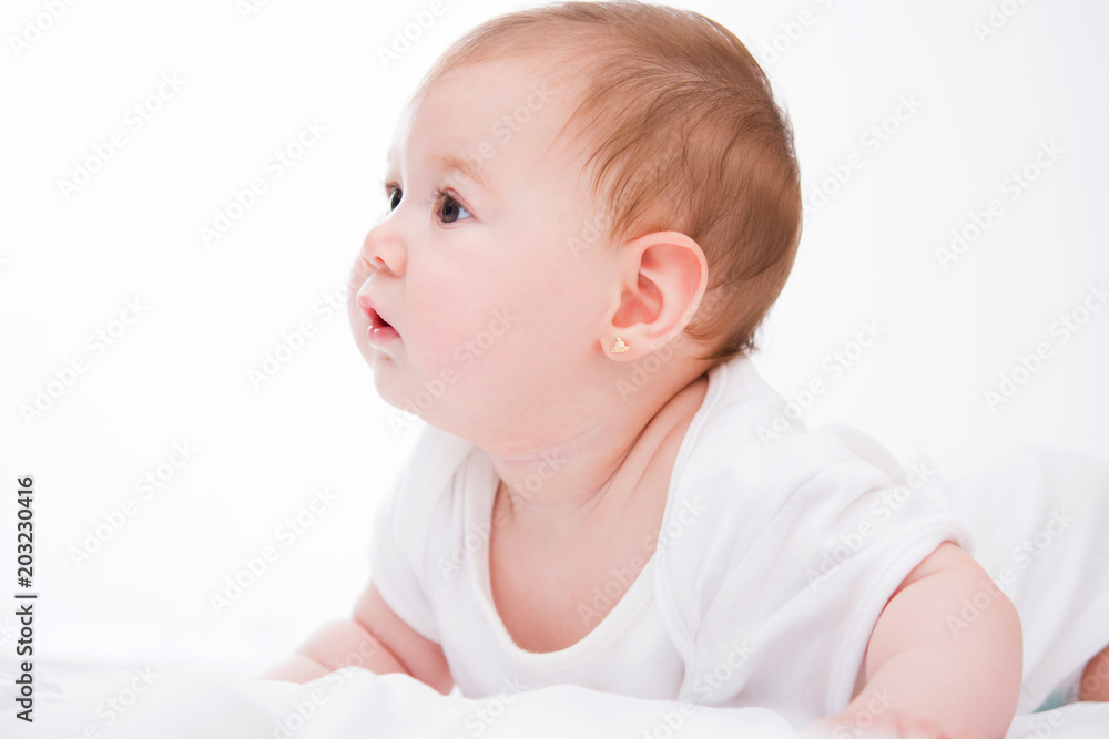 Adorable little baby girl on white background. Adorable little baby girl on white background.