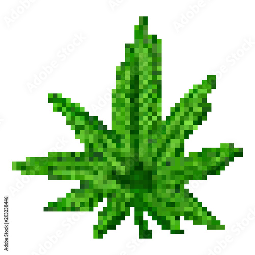 Pixel art marijuana leaf. Vector 8bit icon isolated on a white background.
