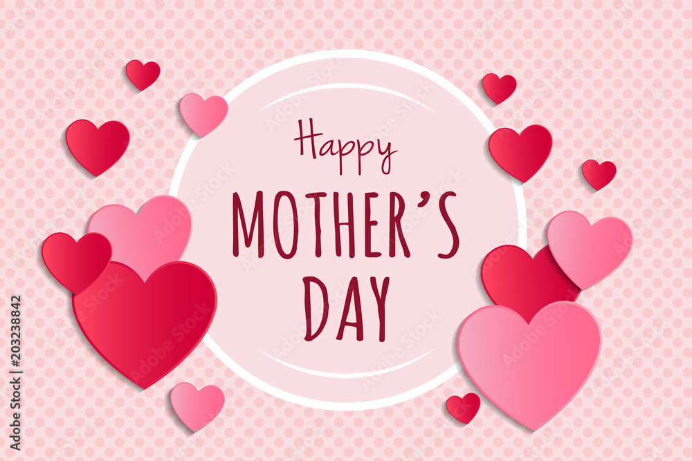 Happy Mother's Day - background with hearts and wishes. Vector.