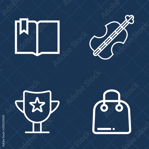 Premium set of outline vector icons. Such as white, music, paper, sound, gift, win, retail, bass, award, sign, library, sport, book, violoncello, reward, competition, concert, read, open, instrument