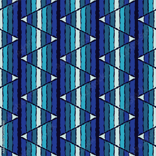 Seamless abstract geometric pattern. Texture of stripes and triangles. Scribble texture. Textile rapport.