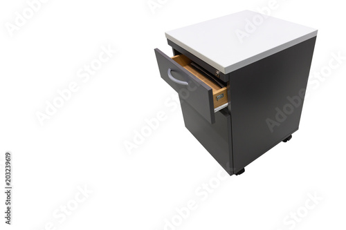 file cabinet with open drawer in the office isolated with white background.copy space