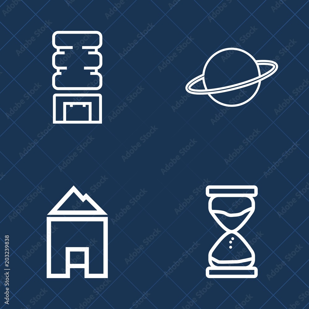 Premium set of outline vector icons. Such as home, watch, timer, minute, cooler, countdown, building, earth, container, white, blue, graphic, orbit, architecture, time, sun, sand, space, plastic, real