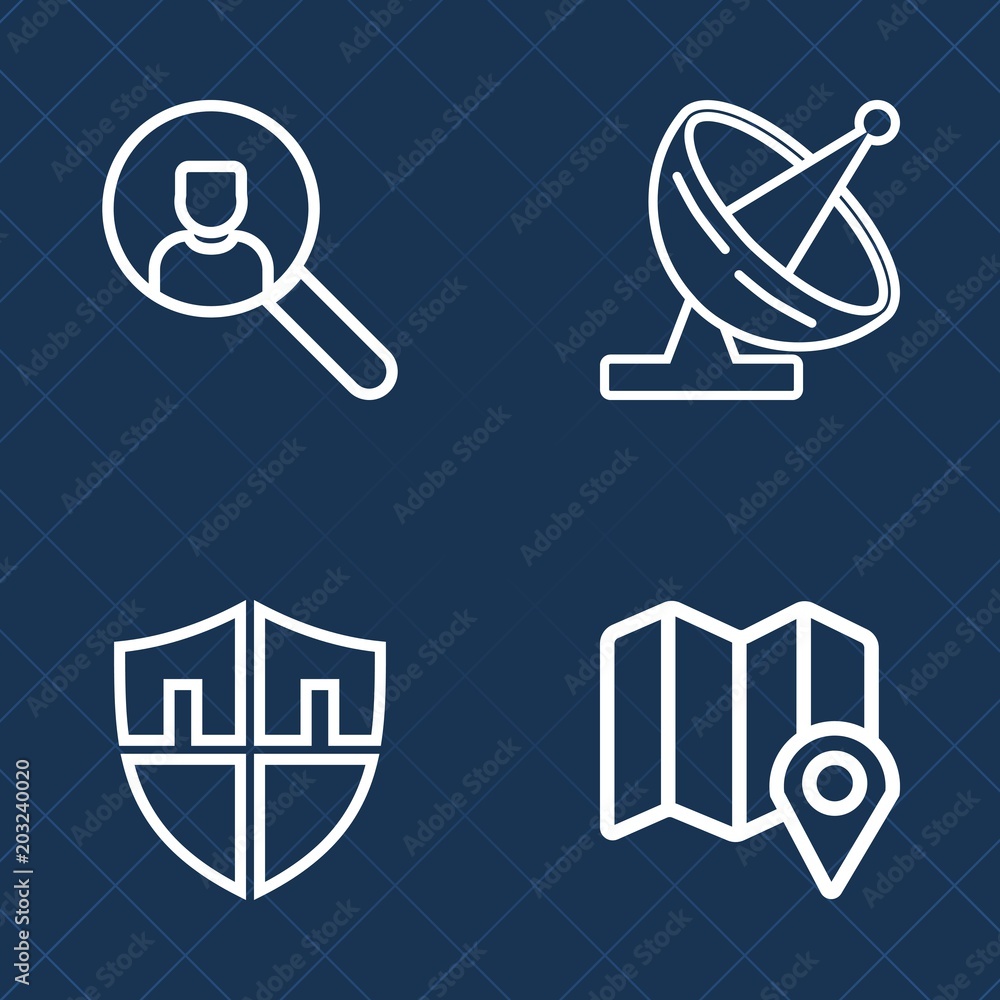 Premium set of outline vector icons. Such as application, computer, digital, online, internet, communication, safe, navigation, secure, marker, location, satellite, place, laptop, protection, security