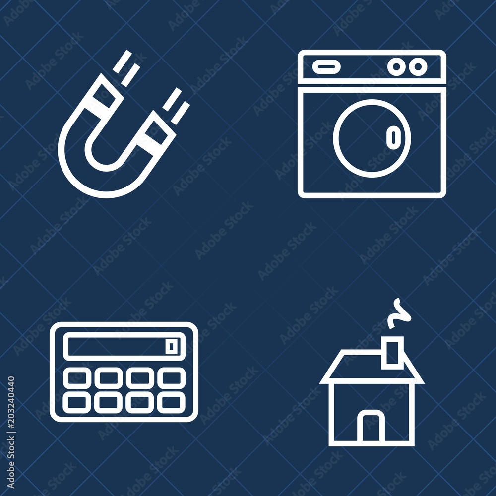 Premium set of outline vector icons. Such as estate, front, equipment, housework, blue, button, clothes, direction, force, field, mathematics, calculator, washer, pole, sign, south, attract, clothing