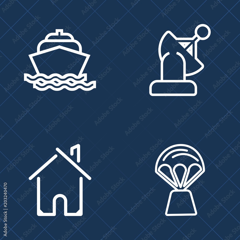 Fototapeta premium Premium set of outline vector icons. Such as fun, residential, science, nautical, blue, motor, home, yacht, construction, wave, boat, travel, solar, sky, property, earth, speed, building, air, station