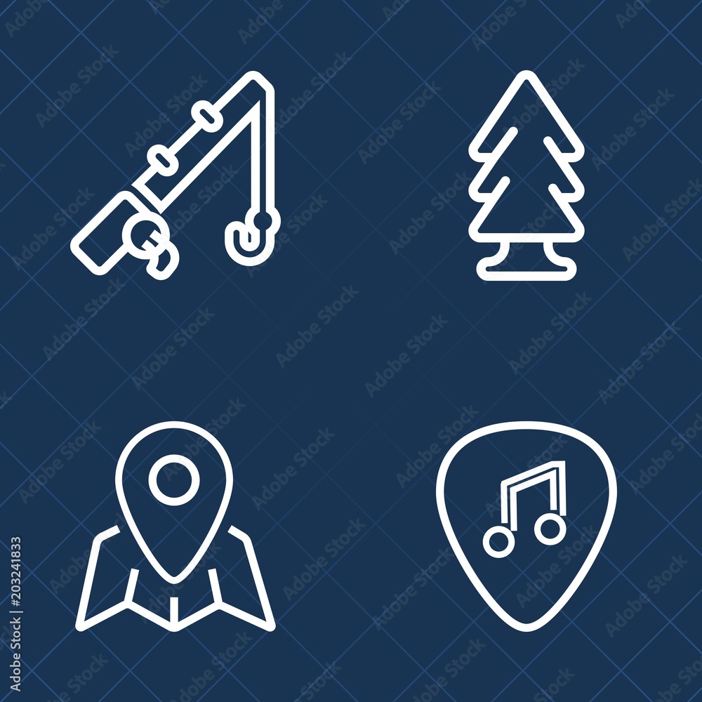 Premium set of outline vector icons. Such as leisure, web, environment, growth, reel, fish, music, nature, hobby, trunk, sport, rock, hook, equipment, navigation, pine, guitar, foliage, catch, green Premium set of outline vector icons. Such as leisure, web, environment, growth, reel, fish, music, nature, hobby, trunk, sport, rock, hook, equipment, navigation, pine, guitar, foliage, catch, green