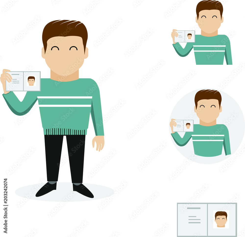 Illustration of an employee with a passport proving his identity.