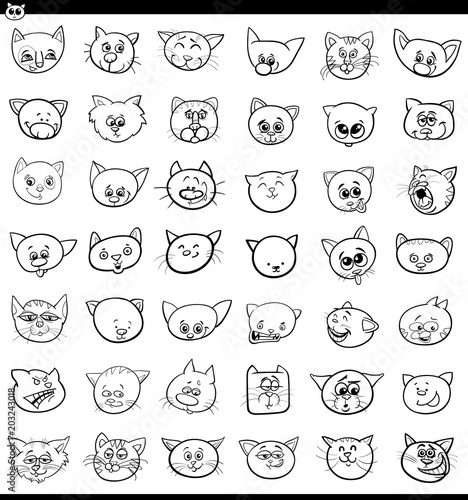 cartoon cats and kittens icons large set