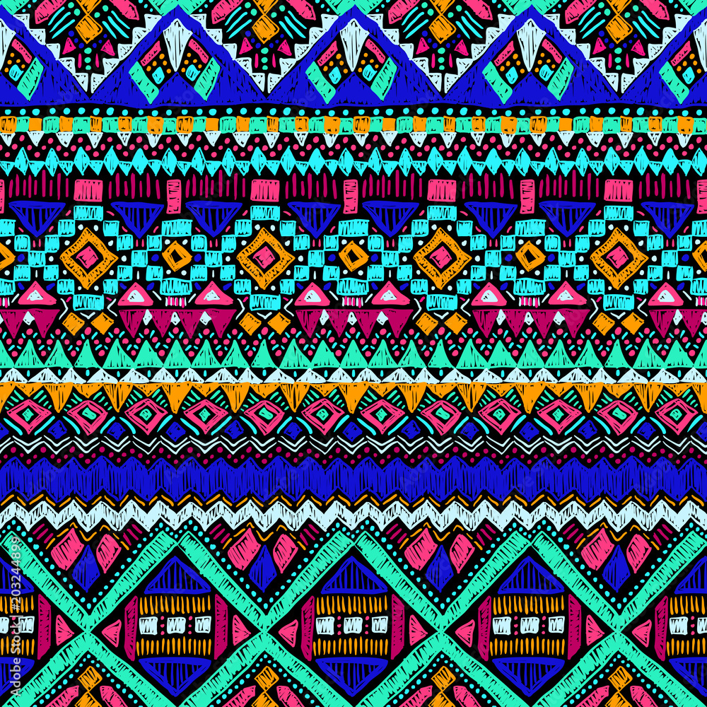 Ethnic pattern. Aztec fabric. Embroidery effect. Tribal ornament. Brazilian  or Mexican print. Clothes or interior design. Boho fashion. Traditional  homespun textile. Vector seamless pattern. Stock Vector | Adobe Stock