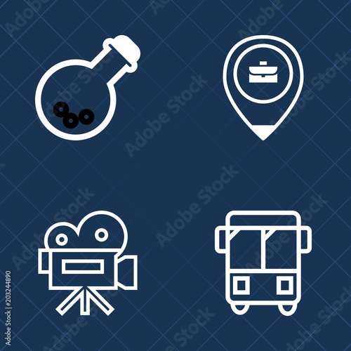 Premium set of outline vector icons. Such as transportation, road, implant, medical, tripod, travel, dental, equipment, speed, film, laboratory, job, person, movie, work, science, dentistry, urban