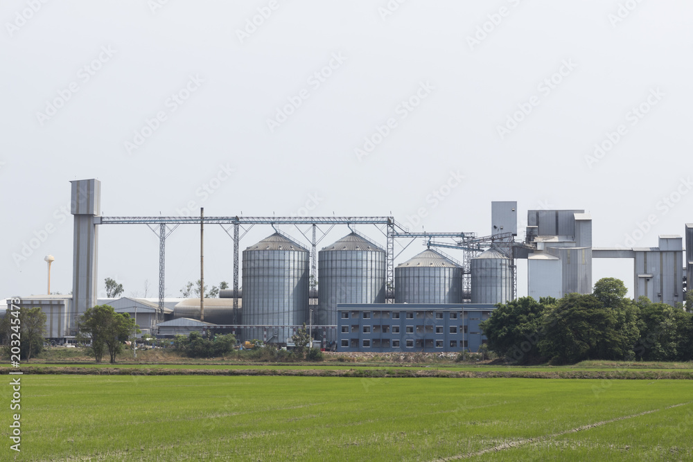 animal feed factory and storage silos