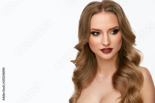 Beauty Makeup. Young Woman With Beautiful Face And Hairstyle