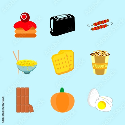 icons about Food with breakfast, big, toaster, popcorn and dessert