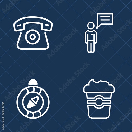 Premium set of outline vector icons. Such as drink, hot, discussion, internet, talk, east, communication, smart, cellphone, west, technology, cell, sms, mug, person, caffeine, travel, people, phone