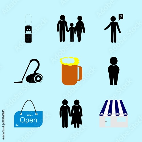 icons about Human with expression, sale, store, bubble and dispencer