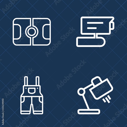 Premium set of outline vector icons. Such as record, lawn, uniform, safety, competition, interior, ball, safe, play, home, private, camera, ground, game, surveillance, wear, modern, protection, tv