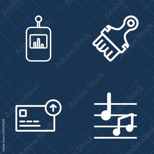 Premium set of outline vector icons. Such as sound, currency, button, channel, clef, paint, bank, cash, collection, tv, business, texture, graphic, melody, program, black, music, coin, investment