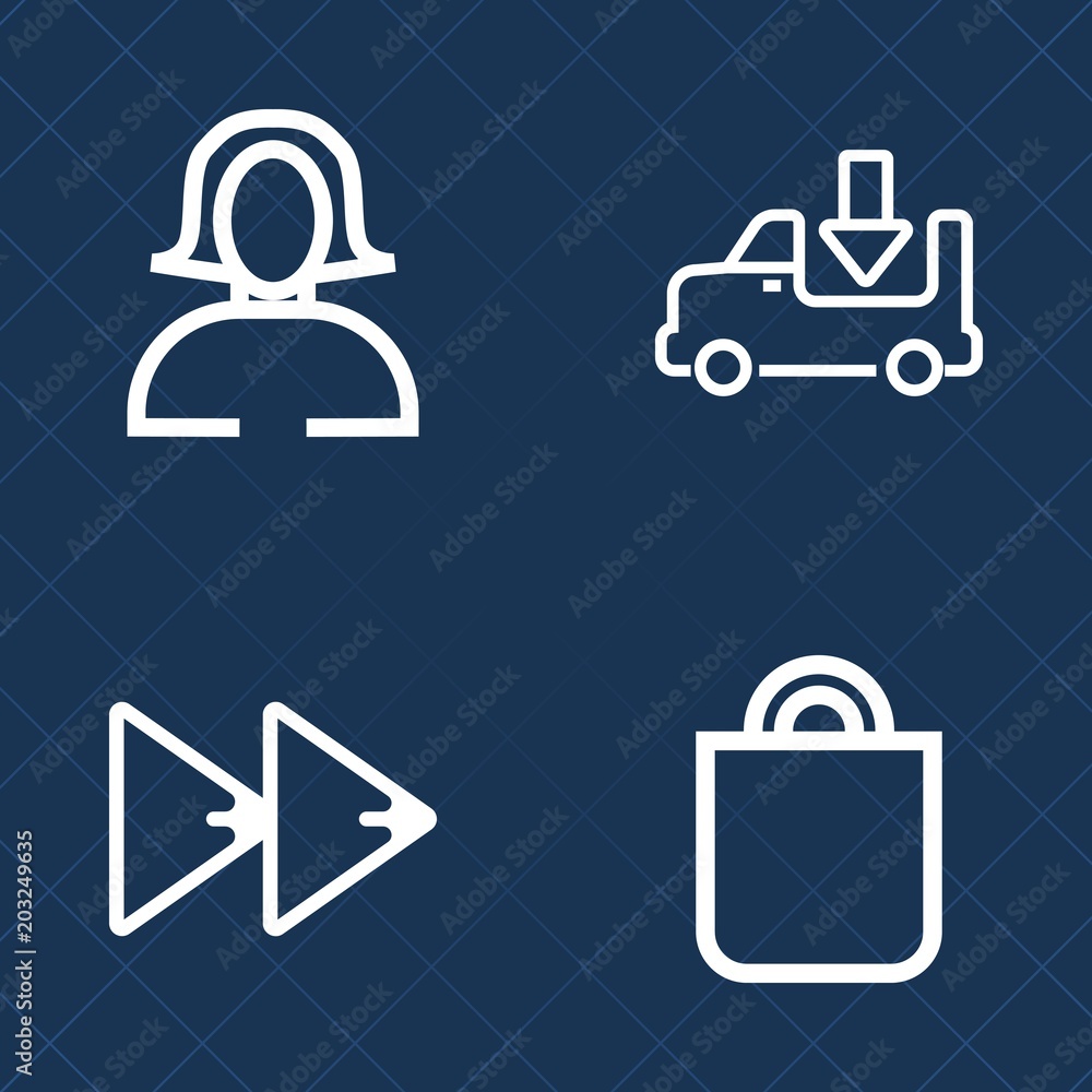 Premium set of outline vector icons. Such as trailer, logistic, decoration, beautiful, forward, celebration, bag, delivery, media, surprise, portrait, face, button, transport, present, beauty, people