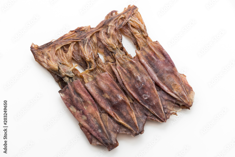 Dried squid on isolated white background


