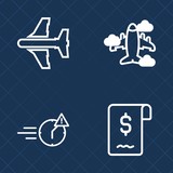 Premium set of outline vector icons. Such as discount, sale, business, web, transport, contract, airplane, property, real, night, tourism, job, office, aircraft, person, passenger, late, plane, worker