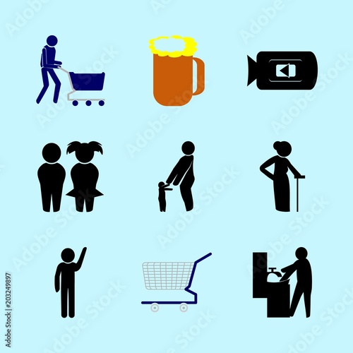 icons about Human with bully, shopper, business, antibacterial and woman