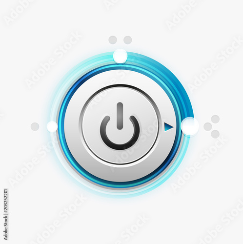 Power button technology logo, digital art techno concept, on off icon