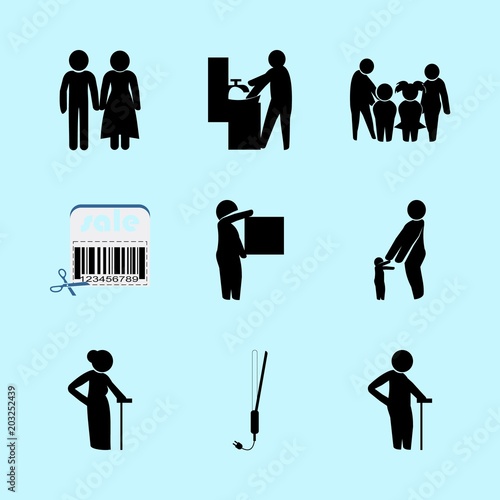 icons about Human with beauty, grandpa, bacteria, walking and delivery
