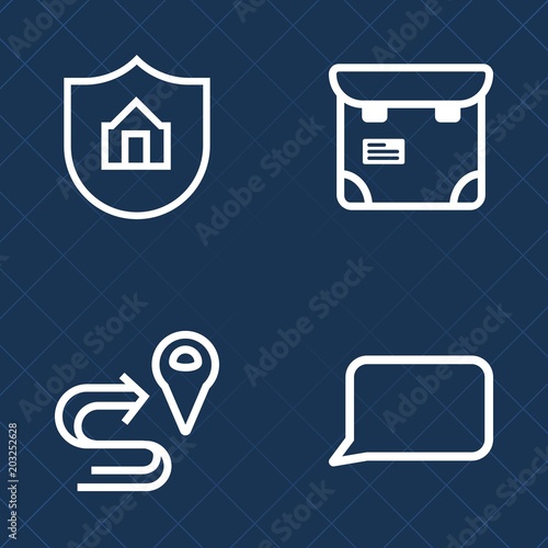Premium set of outline vector icons. Such as real, mortgage, pin, mobile, family, marker, trip, woman, protection, safety, passport, route, person, navigation, waiting, chat, pass, care, pretty, home